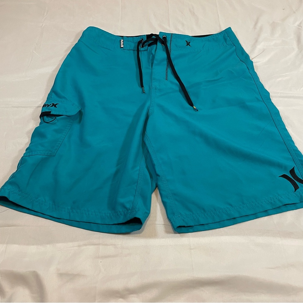 Hurley Teal Blue Swim Board Shorts with Black Accents